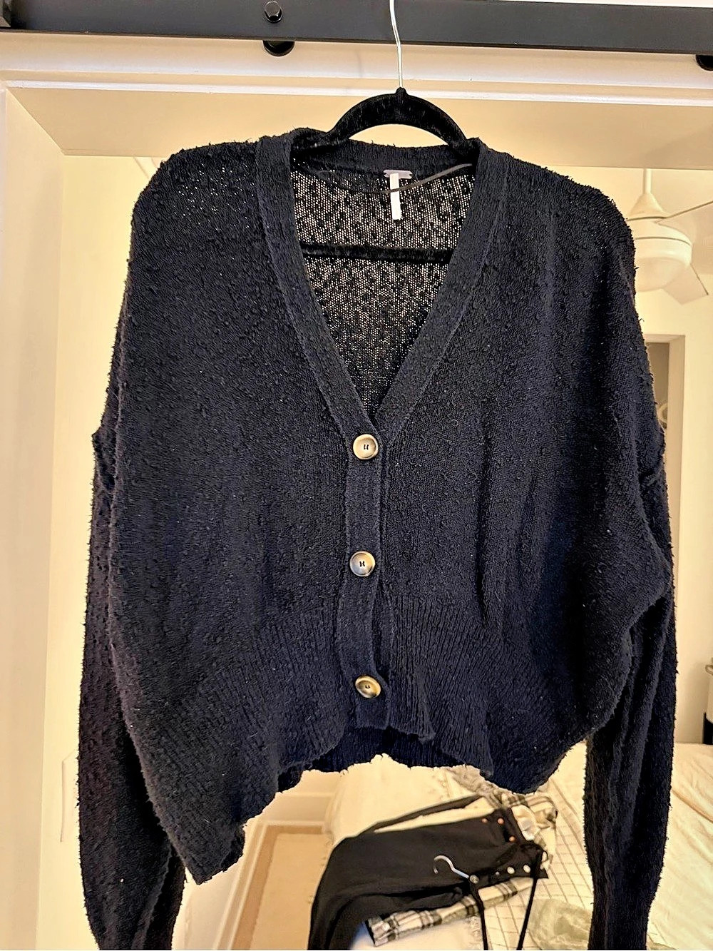 Free People Black Button Front Cardigan